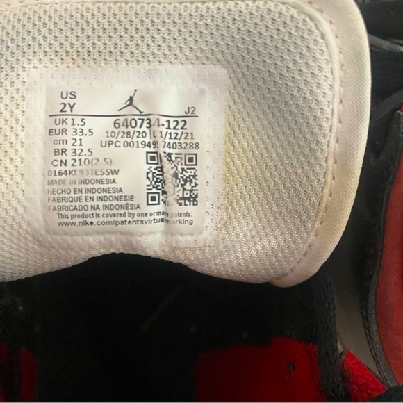 Nike Air Jordan 1 Mid PS White/Gym Red 640734-122 Youth Sz 2Y - Picture 7 of 10